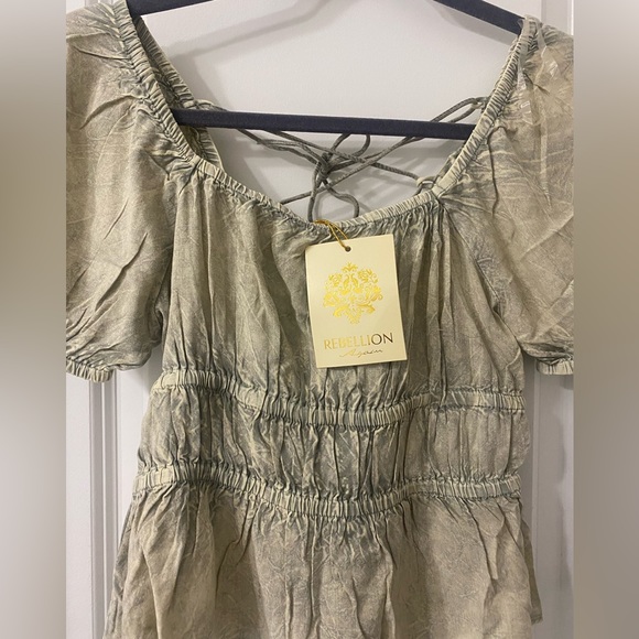 SOLD! Rebellion Again Criss-Cross Lace Up Backless Ruffle Hem Peplum Crop Top M - Picture 8 of 16